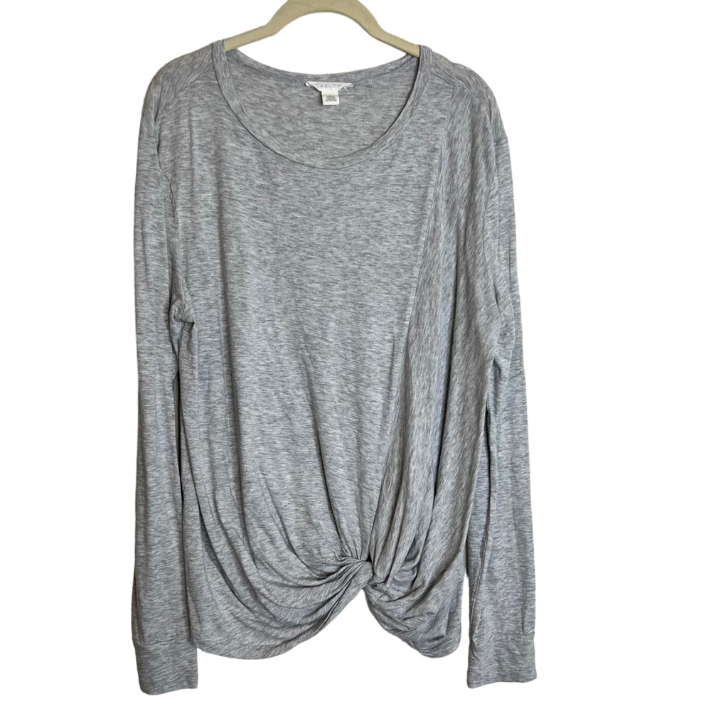 Caslon Womens Knotted Front Tee Size Large Heather Gray Long Sleeve Round Neck
